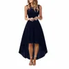 Spets oregelbunden längd Kvinnor Dr Sleevel Chiff Female Elegant Formal Dres Bridesmaid Cocktail Party Evening Vestidos O1VJ#