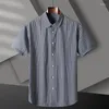 Chemises décontractées pour hommes à manches courtes été mince chemise affaires respirant bleu gris rayé pour hommes grande taille 7XL 8XL