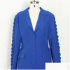 Women'S Suits & Blazers Womens Blazer Dress Women Elegant Fashion Luxury Blue Single Breasted Button Pocket Notched Slim High Quality Dhwtz