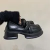 Sıradan Ayakkabı Siyah Platform Kadın Loafers Moda Tur Toe Toe Tıknaz Topuklar Retro Düz Kadın Kayma Elbise Pompaları