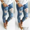 Women'S Jeans Womens Woman Spring Summer Fashions 2021 Plus Size Slim Fitted Ripped Female Casual Skinny Hole Pencil Lace Drop Delive Dhqsr