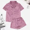 Home Kleding Lente Zomer Roze Nachtkleding Pijamas Pak Zwart Satijn Vrouwelijke Pyjama Set Korte Mouw Nachtkleding Losse Casual Loungewear Pyjama