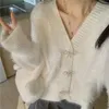 koreansk imitati mink stickade beskurna toppar kvinnor vår höst mjuk kofta båge högkvalitativ rosa tröja casual knitwear coat j6nx#