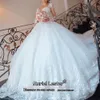 White Princ Ball Gown Wedding Dr med naken tyll lg ärmar applikationer brudklänningar anpassade kvinnor formella festkläder k4b2#