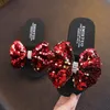 Fashion Sequin Bow Girl Slippers Princess Shoes Children Beach Slipper Girl Sandals Flats Non-slip Soft Kids Slippers 240323