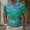 ファッションメンズポロシャツ3Dシミュレーションメタル格子縞の印刷服夏のカジュアルショートスリーブデザイナートップスティー240328