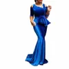 Élégant Bleu Veet Sirène Lg Dr Femmes Dîner Soirée Robe Formelle Dames Bodyc Peplum À Volants Vintage Maxi Party Dr 02nB #