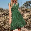 Casual Dresses Summer For Women 2024 V Neck Sleeveless A Line Dot Ruffle Beach Sun Dress Female