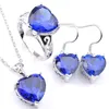 Luckyshine Mix 3PCS Lot Antique Crystal Fire Heart Blue Topaz Cyrronia Klejnoty 925 Srebrne wisiorki ślubne