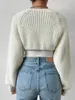 Mulheres Open Frt Cropped Cardigan Tops y2k Retro Lg Manga Cor Sólida Com Nervuras Knit Shrug Sweater Bolero Tops n7Gg #