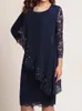 نساء بالإضافة إلى حجم عام جديد للعام الجديد DRES 2022 MESH LACE LG SLEEVE SCITCHING LUIDENIS FAVE SHIFF SHIFF DR 90S E7DH#