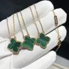 Дизайнерский бренд ван пурпур четырех листовой травы ожерелья зеленый малахит с двойным спинкой.