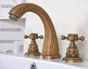 Bathroom Sink Faucets Vintage Retro Antique Brass Deck Mounted Dual Handles Widespread 3 Holes Basin Faucet Mixer Water Taps Man068