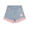 Dulce estampado a cuadros rosa azul mujeres Kawaii pantalones cortos pierna ancha Preppy japonés cintura alta estudiante coreano Chic Casual pantalones cortos 240327