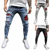 Jeans pour hommes Patch Plaid Slim Crayon Pantalon Four Seass Fi Trend Men's Hole Stretch Jeans Enduit Denim Cott Brand New n8Xh #