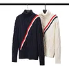 Herensweaters Coltrui Brits gestreept 4-bar trui met wollen onderkant Luxe hoge kraag