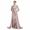 Élégante mère de la mariée dres rose en satin de luxe de luxe de luxe de luxe de luxe pour femmes manches modestes du Dr Q9ov