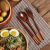 Dinnerware Sets 6PCS Wooden Spoon Fork Knife Chopsticks Cutlery Set Reusable Flatware Kitchen Tableware Utensil Household Office Camping