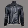 raro MJ Michael Jacks Punk Rock Style BAD Tour Nero Cott Rivetto in pelle Slim Zipper Jacket Outwear F16H #