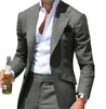 Kostüme Pour Hommes Kragen Männer Anzüge Kerb Grün Slim Fit Blazer Jacken Hosen 2PCS Kausalen Business Hochzeit Bräutigam Tragen 240326