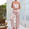 Startseite Kleidung Damen Satin Pyjama Sets Leibchen Hosen 2 Stücke Anzüge Mode Bedruckte Sommer Eis Seide Nachtwäsche Bequeme Freizeitkleidung