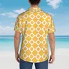 メンズカジュアルシャツレトロMOD 60Sバケーションシャツ白と黄色の夏の男性トレンディなブラウス短袖のデザイン服