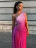 one Shoulder Tie Dye Pleated Maxi Dr Women Hollow Out Backl Sleevel Robes 2023 Summer Chic Female Evening Prom Vestidos 53Y5#