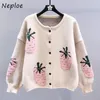 Kvinnors stickor Neploe Vintage Sweet Strawberry Sticked Cardigan 2024 Winter O-Neck Loose Tops Women Y2k Long Sleeve Cardigans Coats