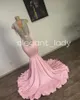 Pale Pink Sparkly Long Mermaid Prom Ceremony Dresses for Black Girl 2024 Sparkly Diamond Tassel Evening Birthday Party Gown
