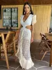 2024 Sexy Mesh Tles Cut Out Split Woman Maxi Dr O Neck Patchwork V-neck Sleevel Elegant Vestido Chic Vacati Lady Robe W5bs#