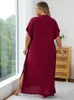 Plus storlek 2024 Summer Bohemian broderi Sexig V Neck Kaftan LG Dr Tunic Women Clothing Beachwear Maxi Dres Q1545 58RV#