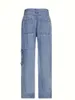 Jeans da donna Pantaloni cargo stile americano Y2K streetwear larghi Tasca grande su un lato singolo Design asimmetrico Denim a vita bassa