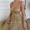 Booma Gold Glitter Tiulle Prom Dres Paski z koralikami Suknie herbaty PROM KOLECY A-line Krótka impreza formalna Dres Plus D9jd#