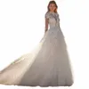 Princ Hoge Hals Bruiloft Dres Lg Mouw Kant Applicaties Moderne Butt Bruid Toga Illusi Backl vestido de casamento c13A #