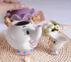 Teaware Sets Cartoon Teapot Mug Mrs Potts Chip Tea Pot Cup Set Cogsworth Porcelain Gift 18K Gold-plated Painted Enamel