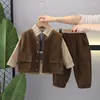 Ensembles de vêtements 3 pièces ensemble printemps automne garçon gilet décontracté chemise pantalon lâche cravate enfant enfants bébé enfant en bas âge gentleman vêtements 2-7 ans