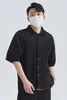 Miyake Lapel Shirt Pleated Short Sleeve T Shirt For Men Plain Shirt Button Up Shirt Summer Clothes For Men Black Casual Top 240315