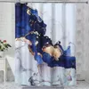 Chuveiro Cortinas Marinha Luxo Abstrato Tecido Cortina Moderna Azul e Ouro Arte Pintura Conjuntos de Banheiro Textura de Tinta