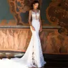 Wspaniały biały boho plażowy ślub Dres Koronki aplikacje syrena panna młoda Seksowna ilusits ​​Butts ślubne suknie nośne vestidos de noiva h56y##