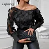 Damesblouses Informeel Perspectief Bubble Sleeve Pullover Dames Schuine hals Mesh Splitsing Top Elegant Kantoor Dames Getailleerd Geplooid Stretch