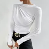 Blouses Femmes Femmes À Manches Longues Haut Polyvalent Plissé Élégant Slim Fit Pull Tops Pour Couleur Unie Demi Haute Dames