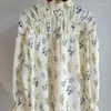 Damesblouses Damesoverhemd Opstaande kraag Elastische ruchemanchetten 2024 Lente Zomer Bloemenprint Casual blousetops