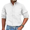 Men's Casual Shirts Men Button Down Dress Shirt Stylish Lapel Collar Cardigan Slim Fit Breathable Fabric Office Wear Long Sleeve
