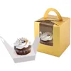 Baking Moulds Dessert Box Kraft Cupcake Boxes Single Carrier With Window Insert And Handle Pastry Containers 25 Pieces
