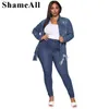 Plus Size Vintage Ripped Mid LG Sleeve Denim Jacken 4XL Frauen Streetwear Taschen Blue Jean Jacke Harajuk Lose Jeans Mantel W7rp #