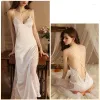 Kvinnor Sleepwear Night Gown for Women Nightie Y Backless Long Nightdress Thin Silk Lace Summer Nightgowns Ladies Pyjamas Dress Drop Del Otixx