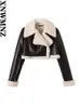 xnwmnz kvinnor fi tjock varm faux shearling crop jacka kappa vintage lg ärm blixtlås kvinnlig ytterkläder toppar högkvalitativ z3by#