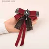 Bow Ties British and Korean Department Vintage College Geomantic Diamond Lace Bow Shirt Bow Tie Versatile Simple Brosch Accessories Y240329