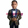 Pak Jongens Gouden Print Jas Broek Vest Strikje Vier Pack Bruiloft Formele Smoking Hoge Kwaliteit Blazer voor Kinderen 240318