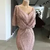 vintage Lace Pink Evening Dr Women's V-neck Cap Shoulder Sleeves Prom Gws Floor Length Formal Gala Robe Party Dr 2024 n1hI#